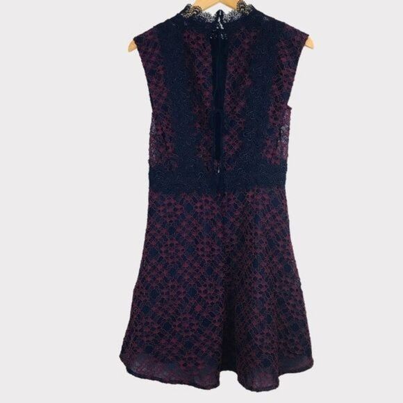 SANDRO Peaches Lace Dress in Bordeaux Size 2 - Picture 10 of 12